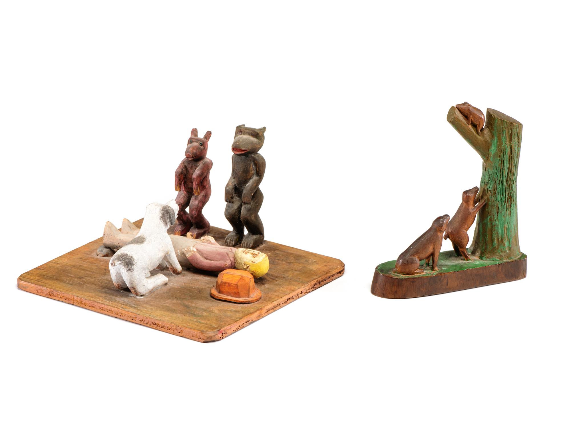 Two Carved and Painted Folk Art Hunting Scenes