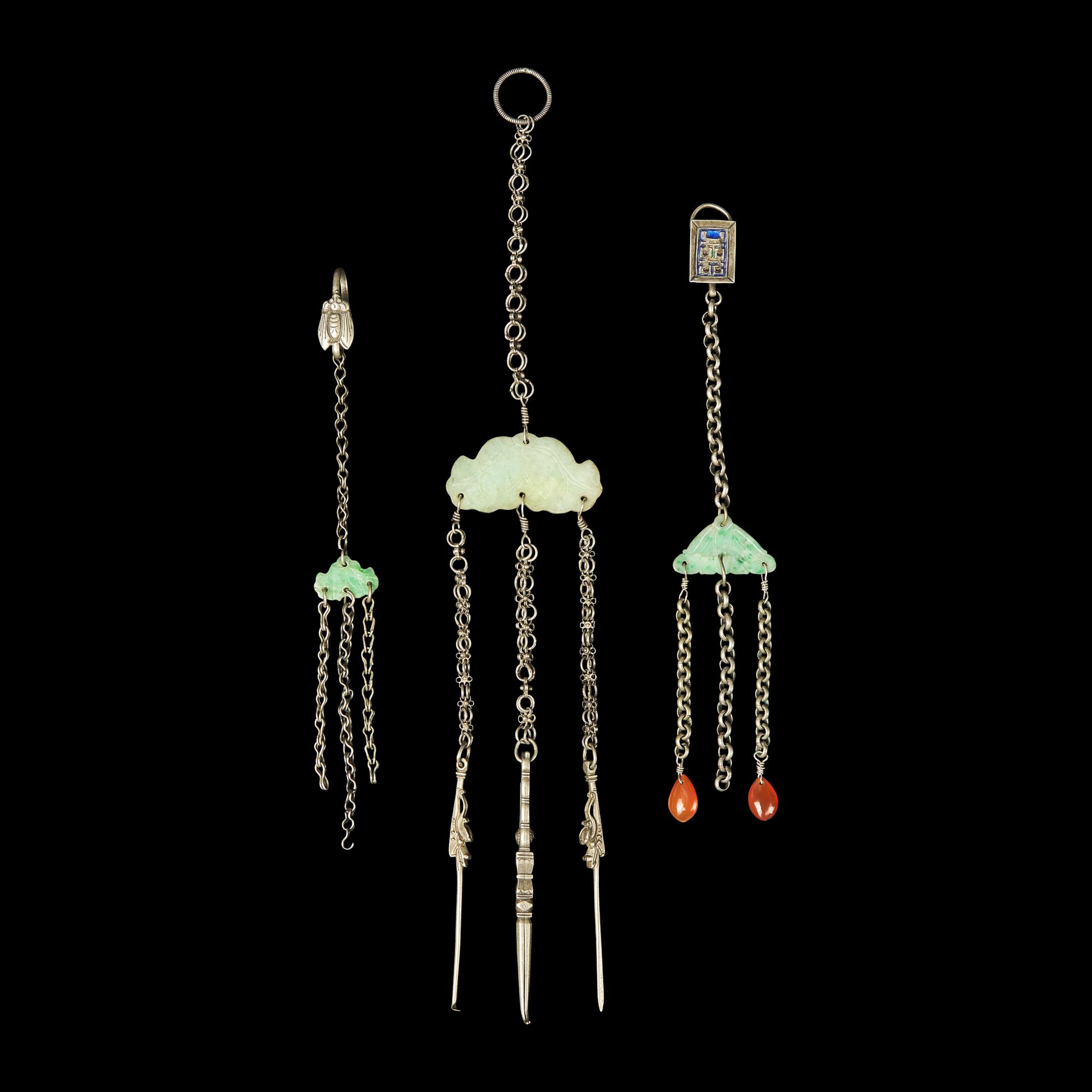 A Large Group of 31 Chinese Silver Tools, Qing Dynasty and Earlier 清及更早 銀事件兒一組