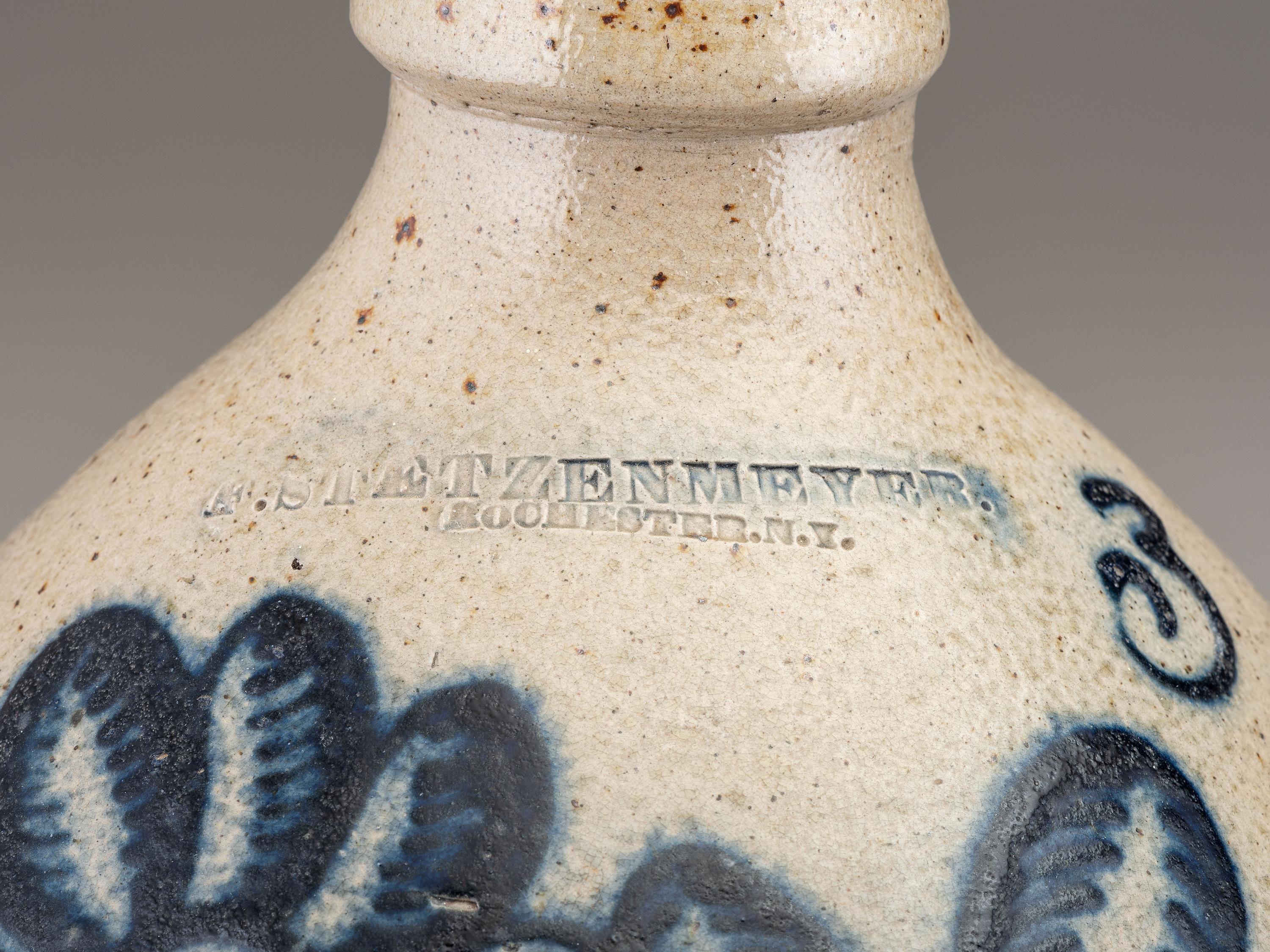 Three Cobalt Decorated Stoneware Vessels