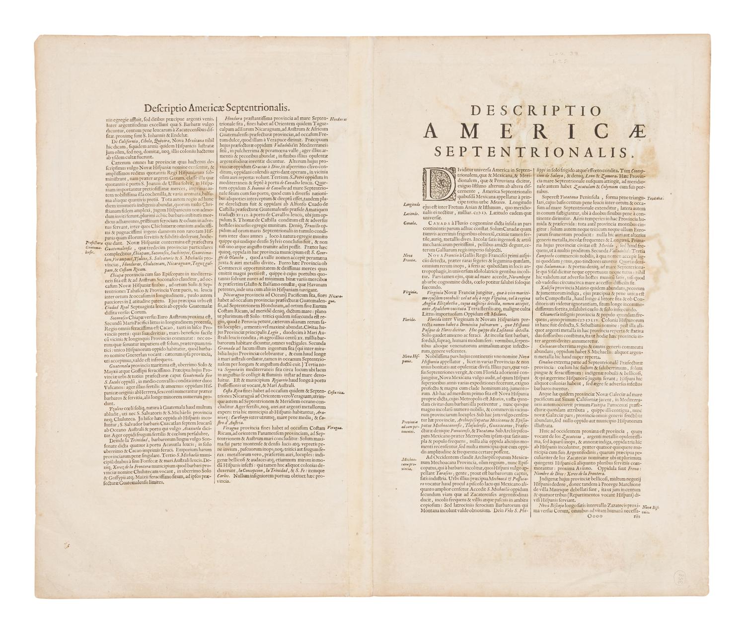 HONDIUS, Henricus (1597-1651) America Septentrionalis . [Amsterdam: Jan Jansson, 1639].