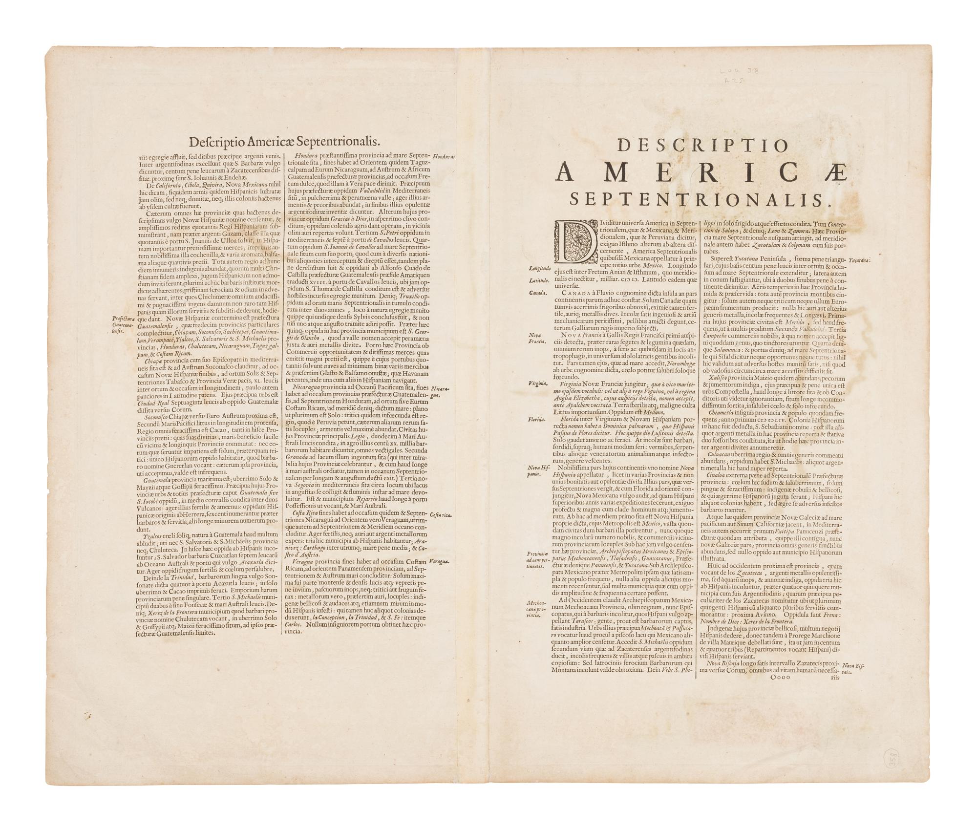 HONDIUS, Henricus (1597-1651) America Septentrionalis . [Amsterdam: Jan Jansson, 1639].