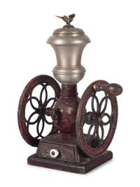 Two Enterprise Painted Cast Iron Coffee Mills with Eagle Finials