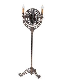 A Luminaire Cast and Patinated Metal Two-Light Funeral Parlor Fan