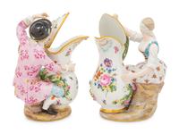 A Pair of Meissen Porcelain Figural Pitchers