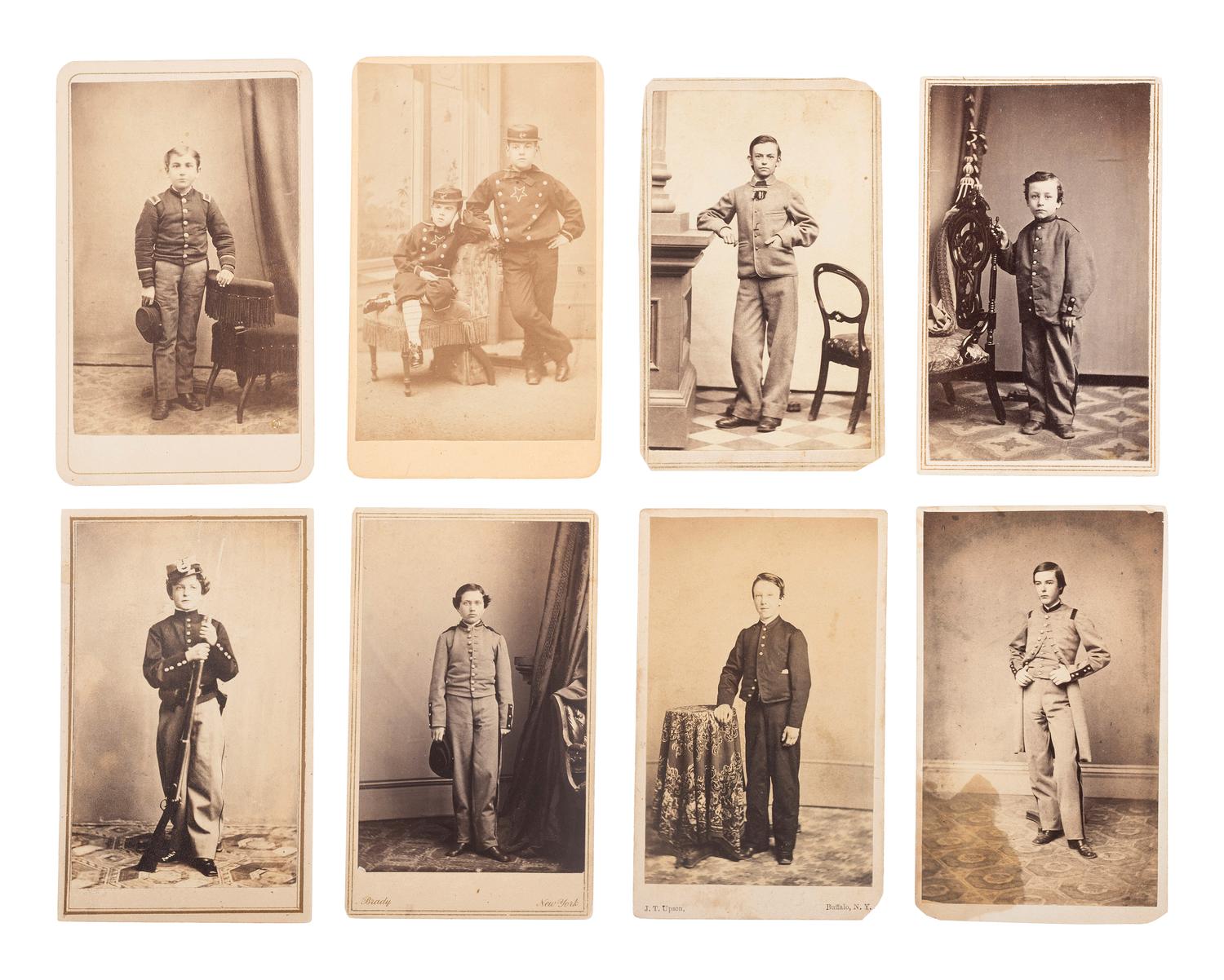 [CIVIL WAR]. A group of 8 CDVs of children wearing military costume, comprising: