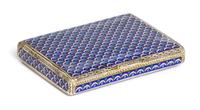 A Silver and Guilloche Enamel Cigarette Case, Apparently Unmarked, the case decorated with polychrome pellet, sunburst and fleur-de-lis