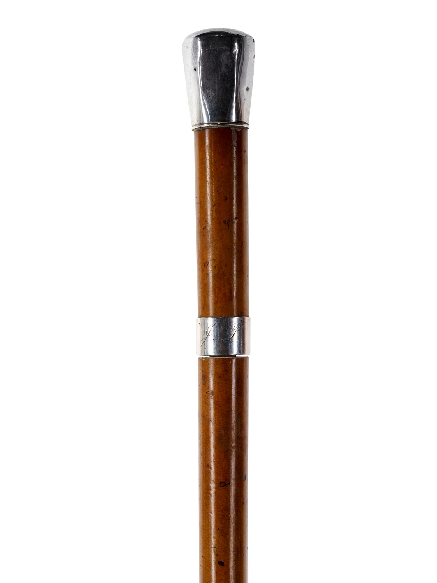 An English Silver Mounted Malacca Dagger 'System' Walking Stick