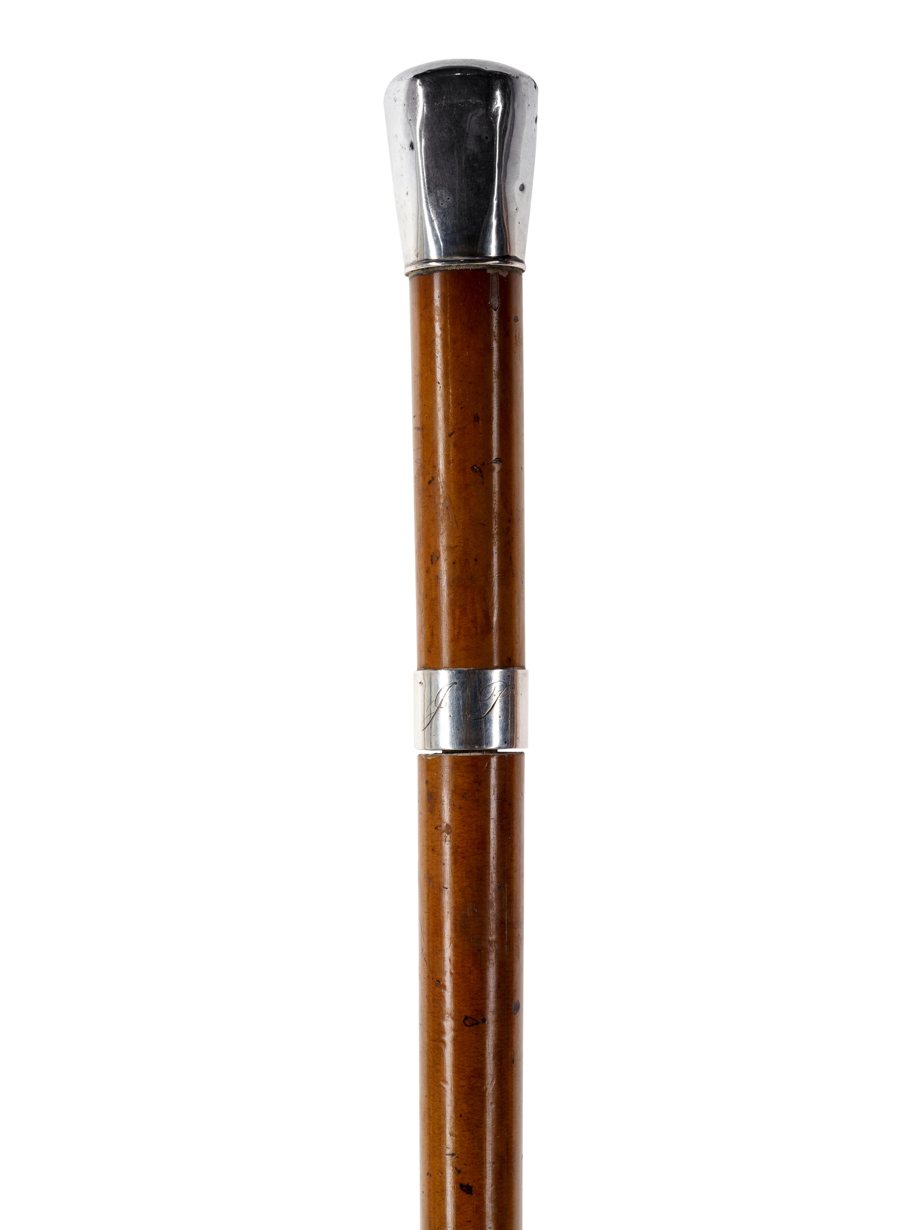 An English Silver Mounted Malacca Dagger 'System' Walking Stick