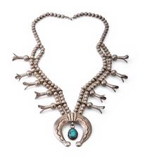 Navajo Silver and Turquoise Squash Blossom Necklace
