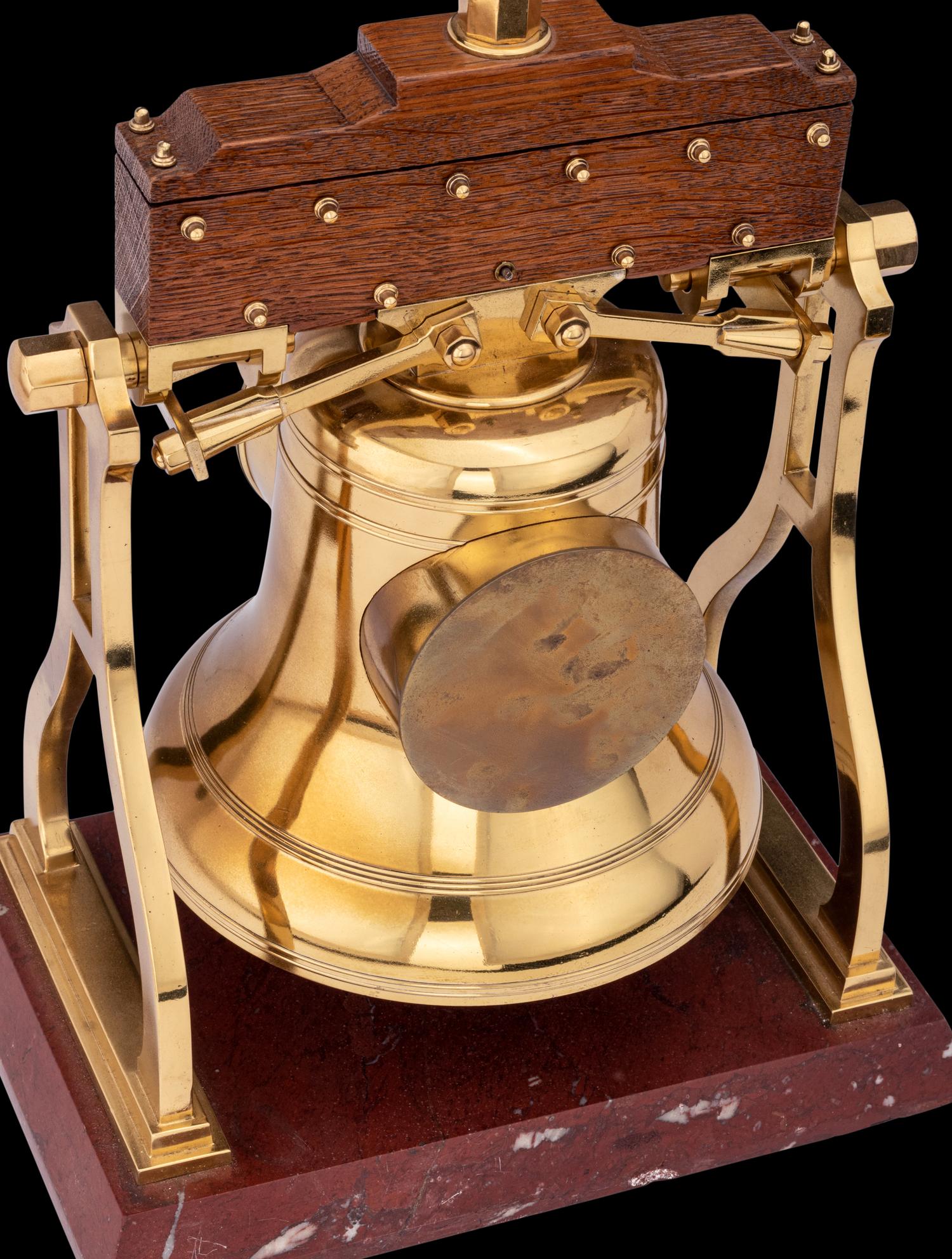 A French Gilt Metal, Oak and Marble Industrial Bell Form Clock, Japy Freres