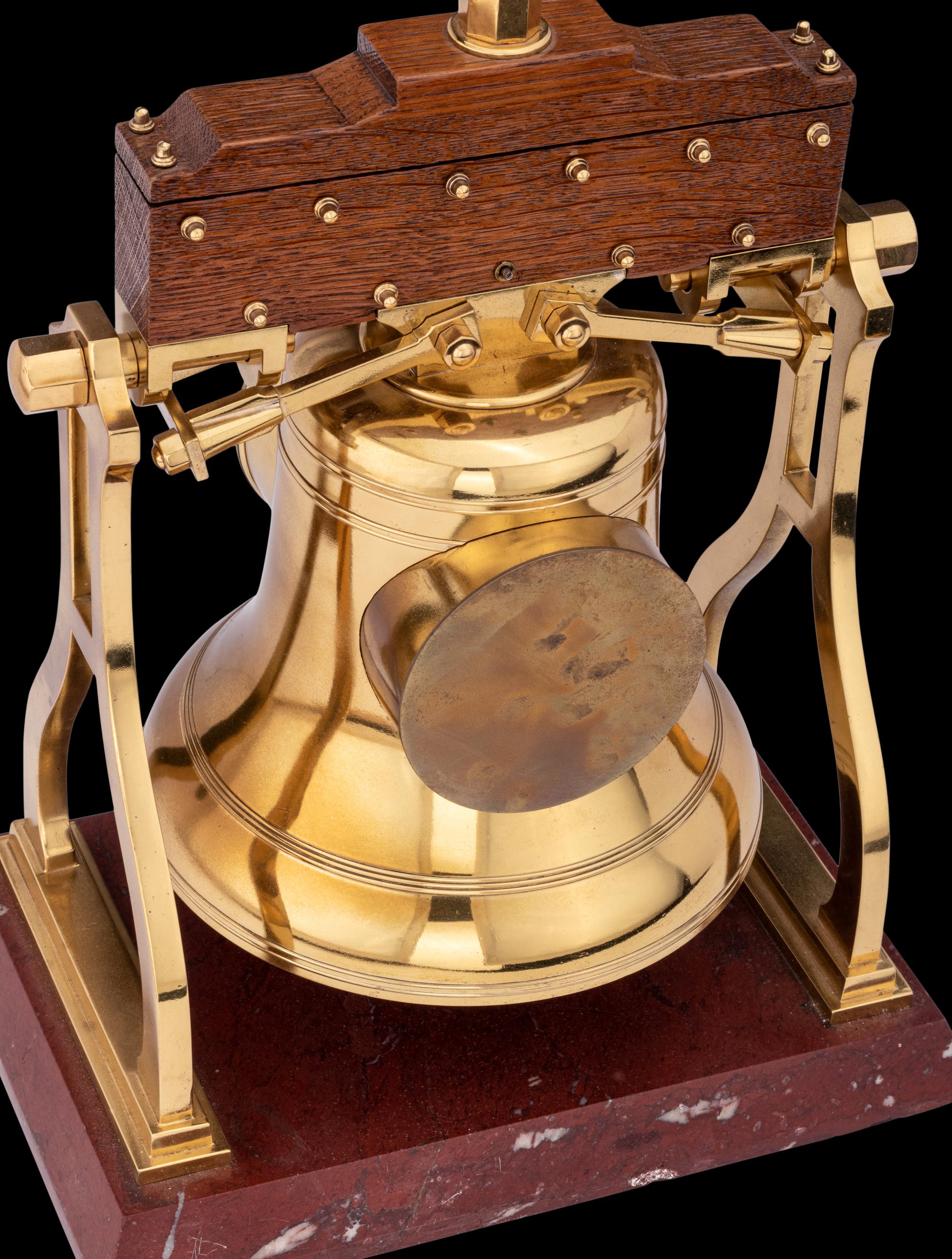 A French Gilt Metal, Oak and Marble Industrial Bell Form Clock, Japy Freres