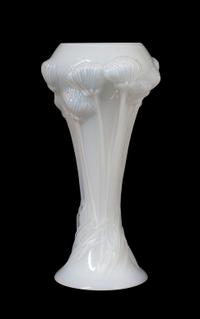 A Lalique Opalescent Glass Vase, Height 14 3/8 inches.