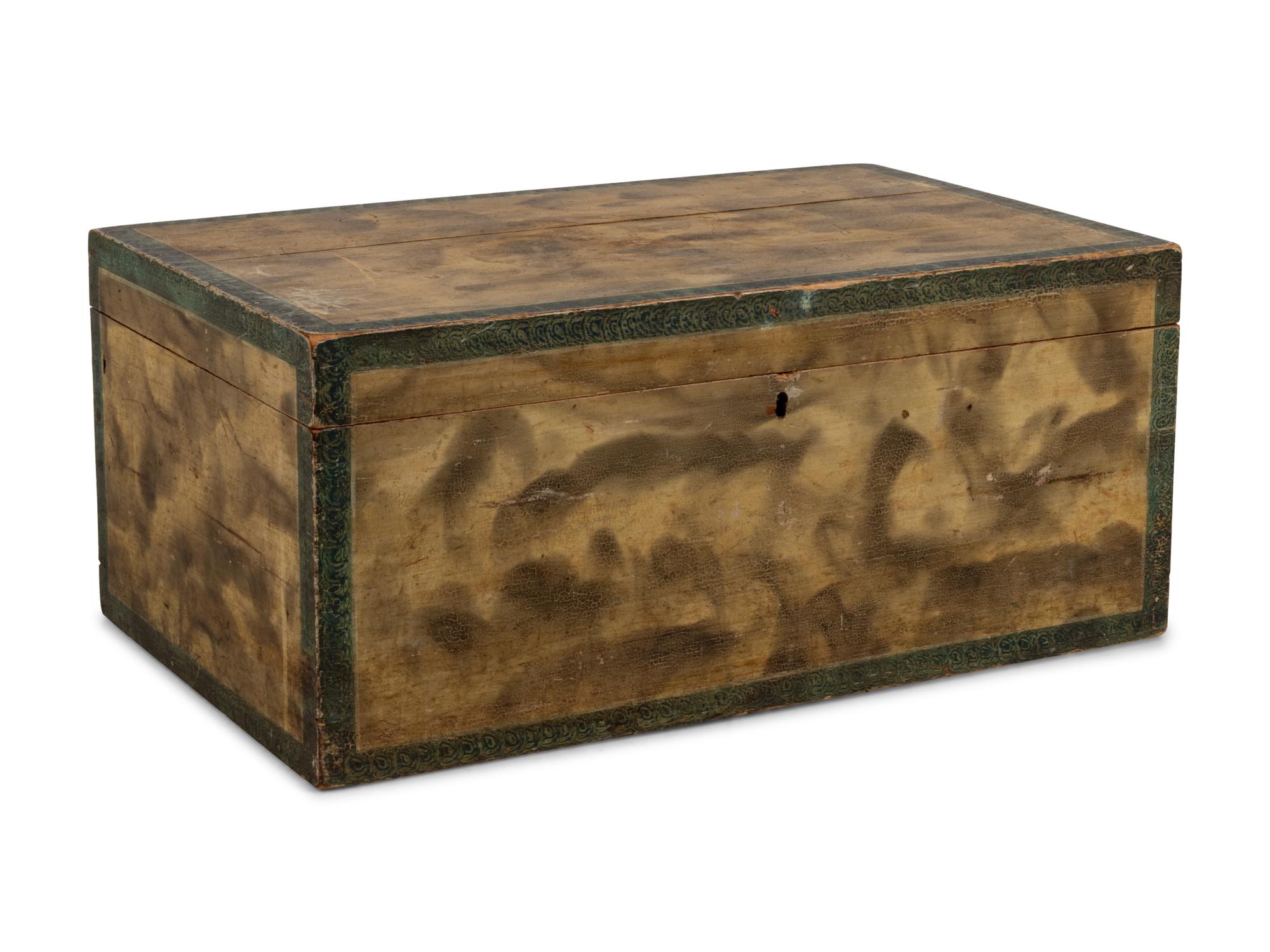 A Federal Smoke-Decorated Pine Document Box