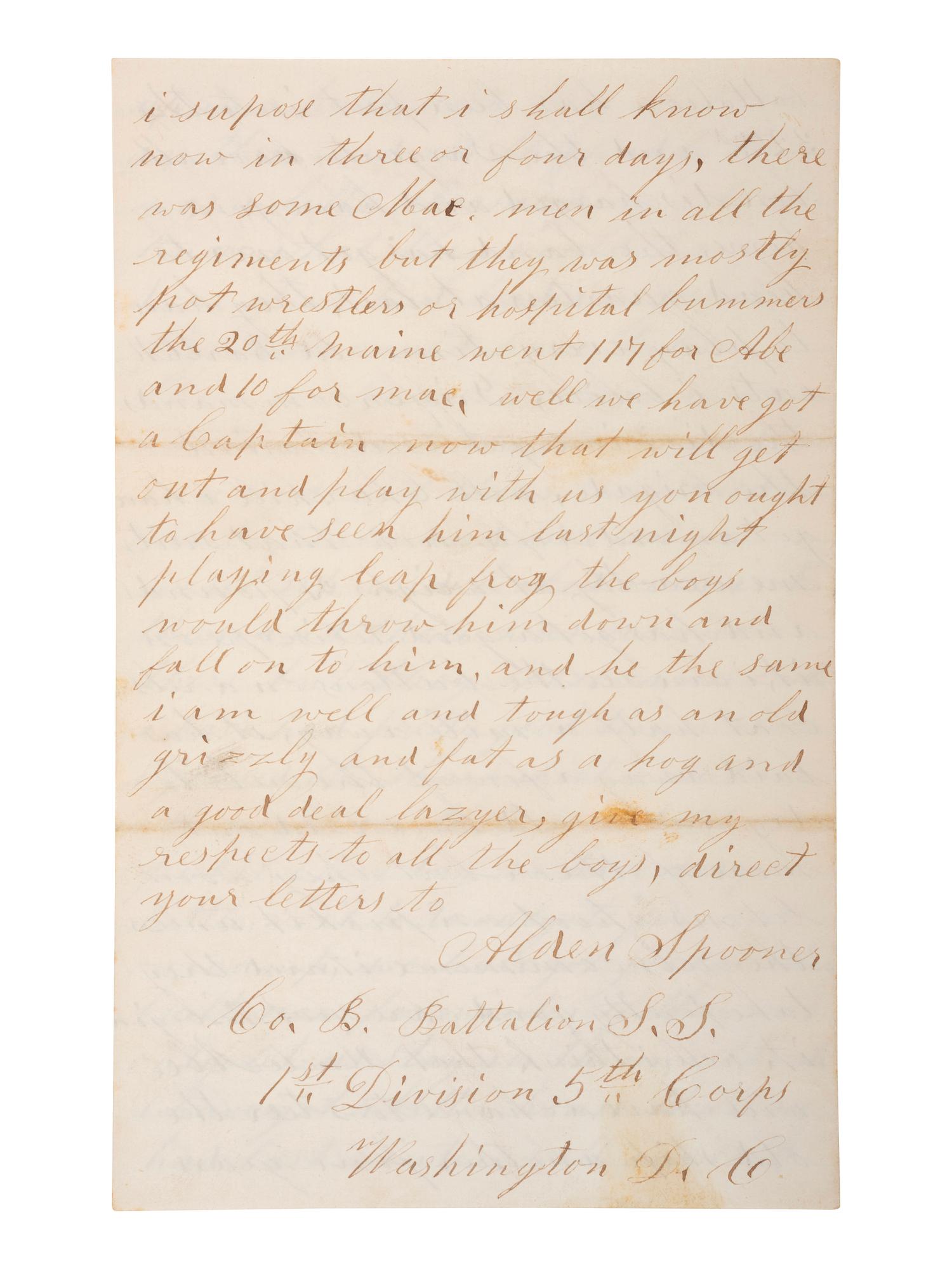 [CIVIL WAR]. Letter from a sharpshooter, 18th & 32nd MA, 1st Div., V Corps, describing his rifle.