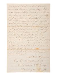 [CIVIL WAR]. Letter from a sharpshooter, 18th & 32nd MA, 1st Div., V Corps, describing his rifle.