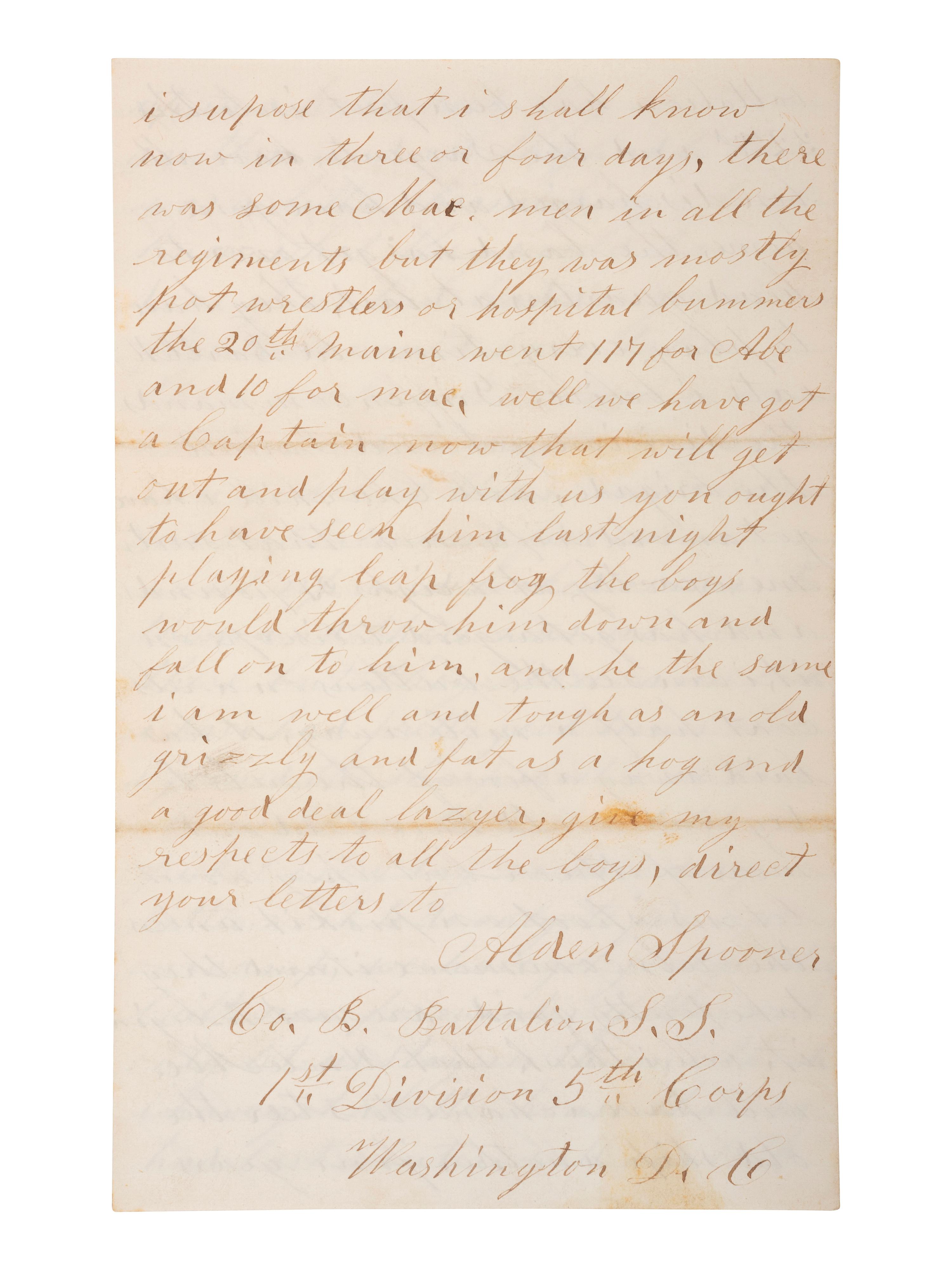 [CIVIL WAR]. Letter from a sharpshooter, 18th & 32nd MA, 1st Div., V Corps, describing his rifle.