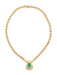 YELLOW GOLD, EMERALD AND DIAMOND NECKLACE