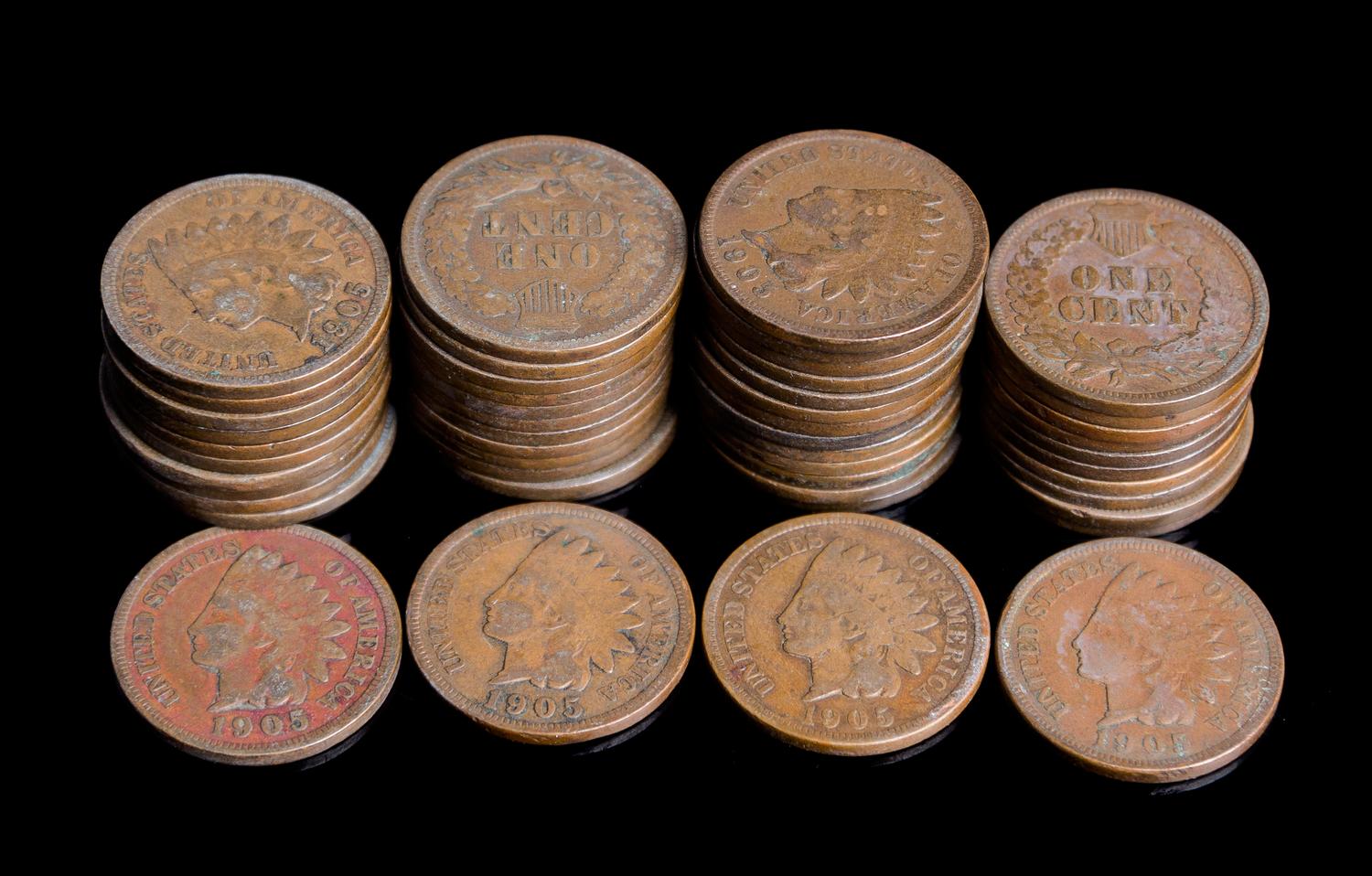 A Group of 50 United States 1905 Indian Head One Cent Coins