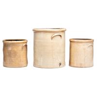 Three Stoneware Crocks with Cobalt Capacity Marks