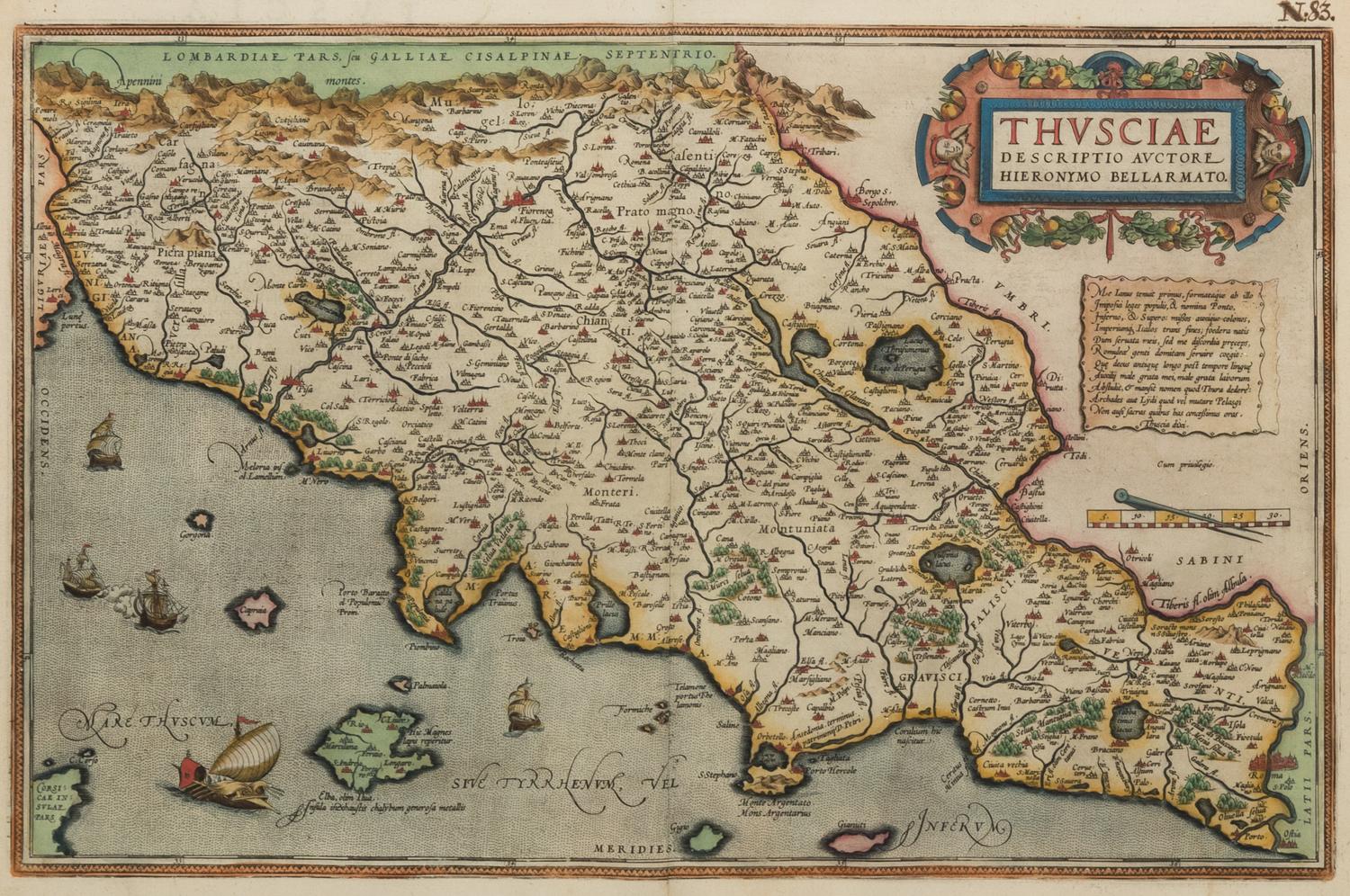 ORTELIUS, Abraham (1572-1598). Thusciae Descriptio Auctore Hieronymo Bellarmato. Antwerp, [ca 1570 or later].