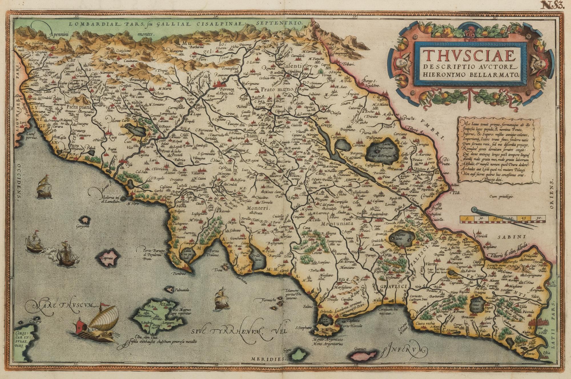 ORTELIUS, Abraham (1572-1598). Thusciae Descriptio Auctore Hieronymo Bellarmato. Antwerp, [ca 1570 or later].