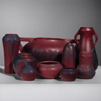 Group of Nine Mulberry Red Pottery Vases