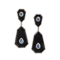 BLACK ONYX, MOONSTONE AND DIAMOND EARRINGS