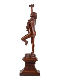 An American Carved Cherrywood Bacchante and Infant Sculpture
