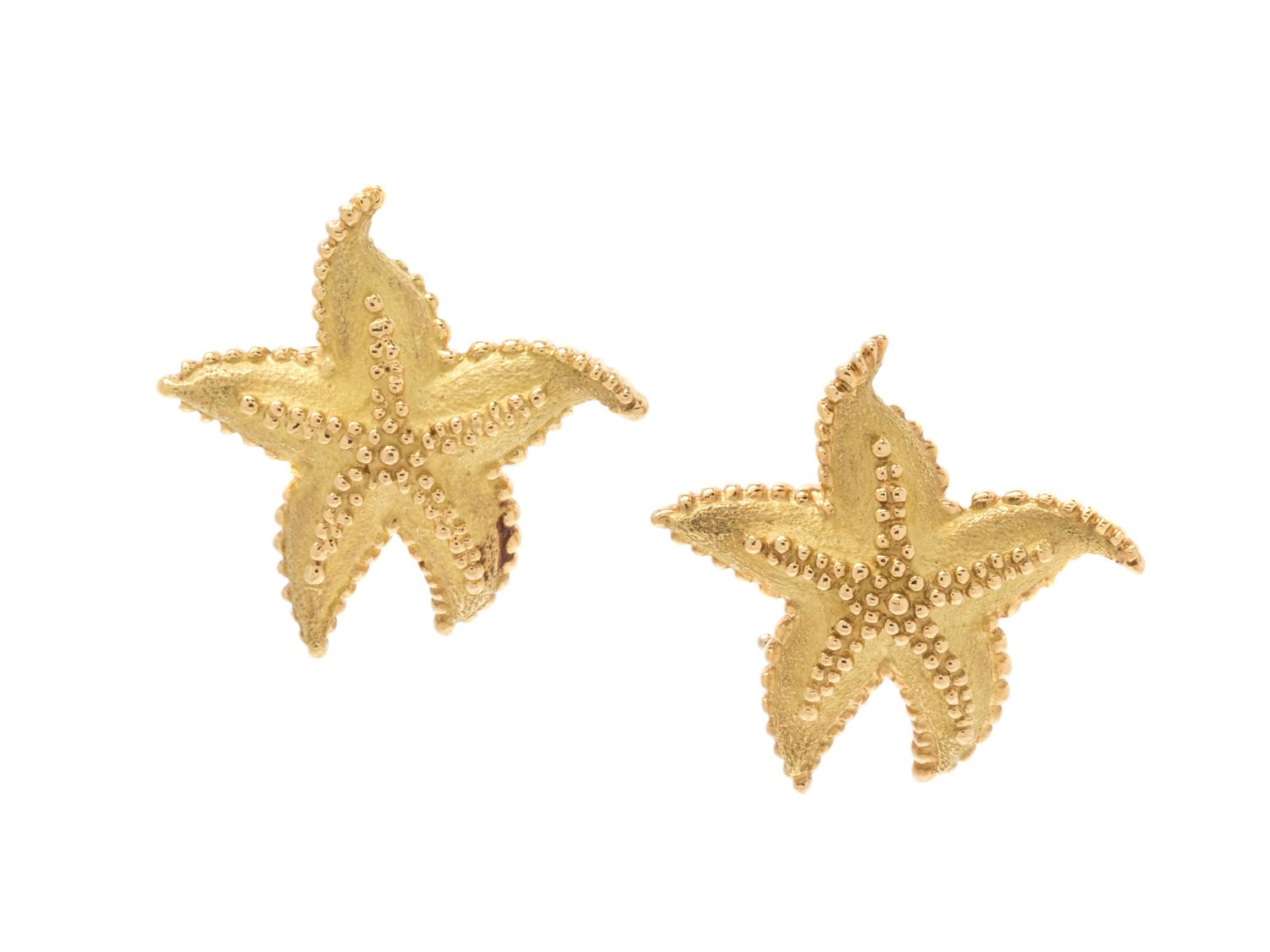 A Pair of 18 Karat Yellow Gold Starfish Earclips, Tiffany & Co.,