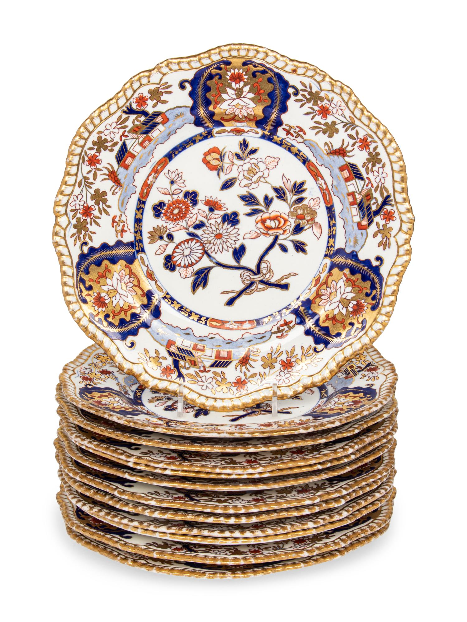A Set of Twelve Spode Felspar Imari Dinner Plates