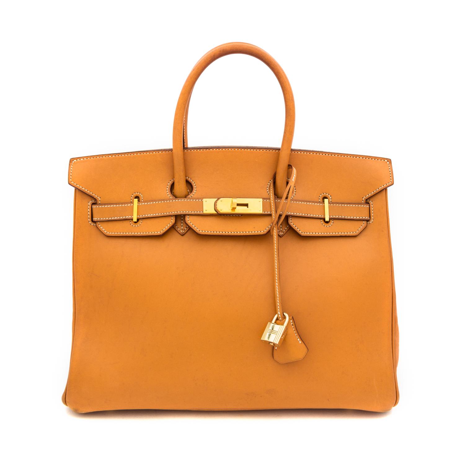An Hermes Tan Leather 35cm Birkin Handbag, 13.5" x 11" x 7".