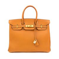 An Hermes Tan Leather 35cm Birkin Handbag, 13.5" x 11" x 7".