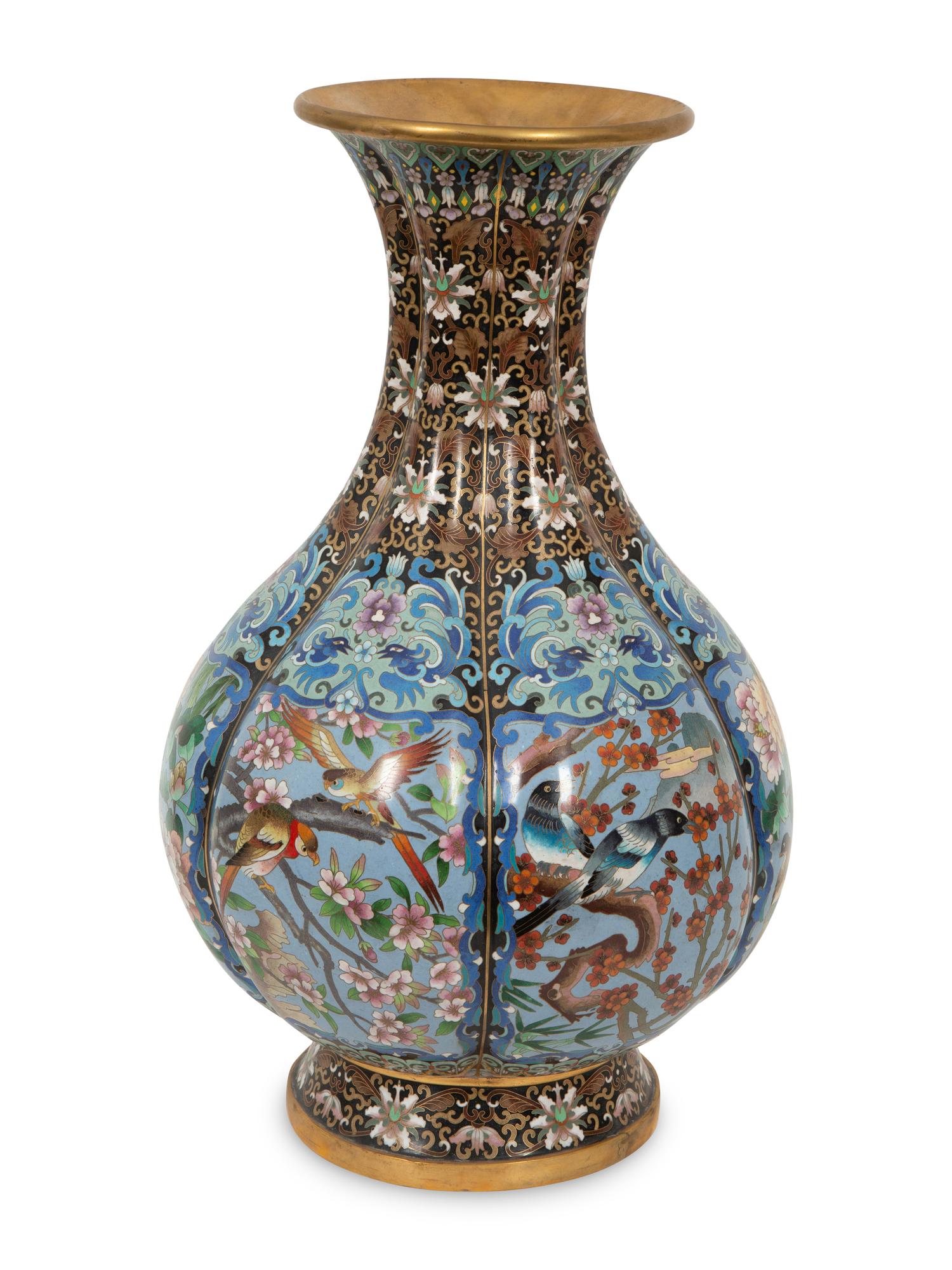 A Large Chinese Cloisonné Lobed Baluster Vase