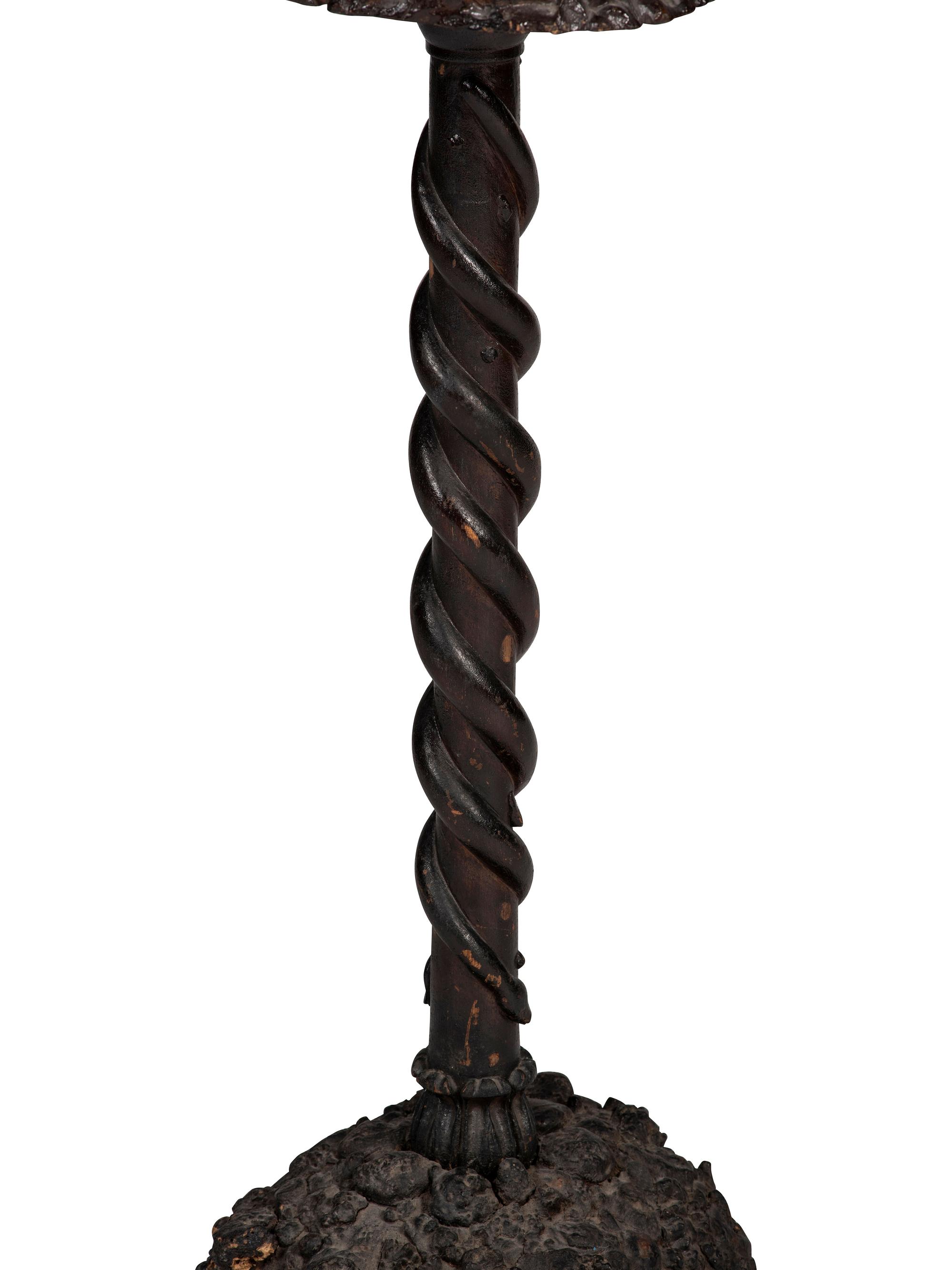 A Folk Art Carved Rootwood and Burlwood Snake and Turtle Pedestal