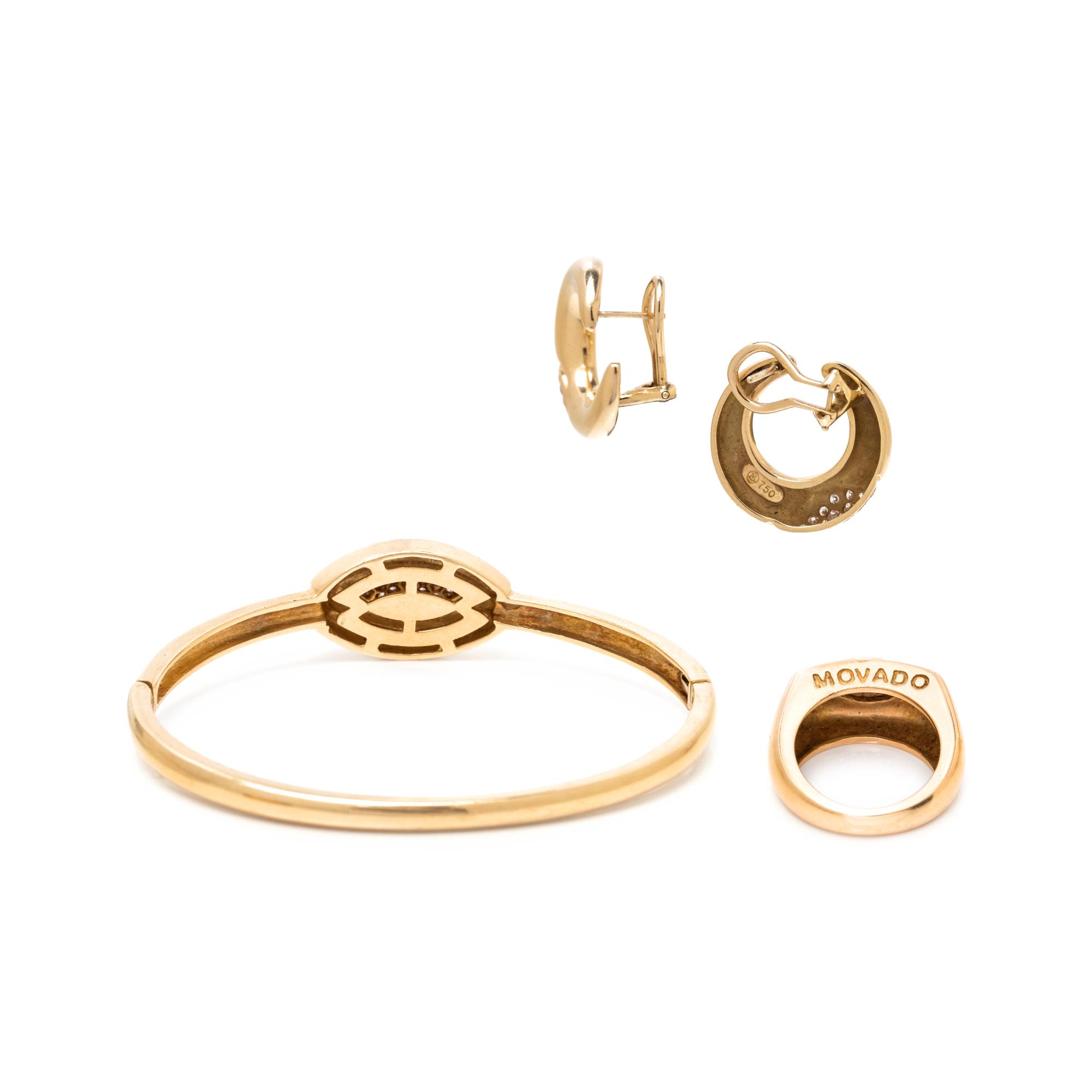 MOVADO, YELLOW GOLD AND DIAMOND SET