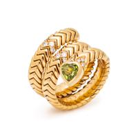 BULGARI, YELLOW GOLD, DIAMOND, AND PERIDOT 'SPIGA' RING