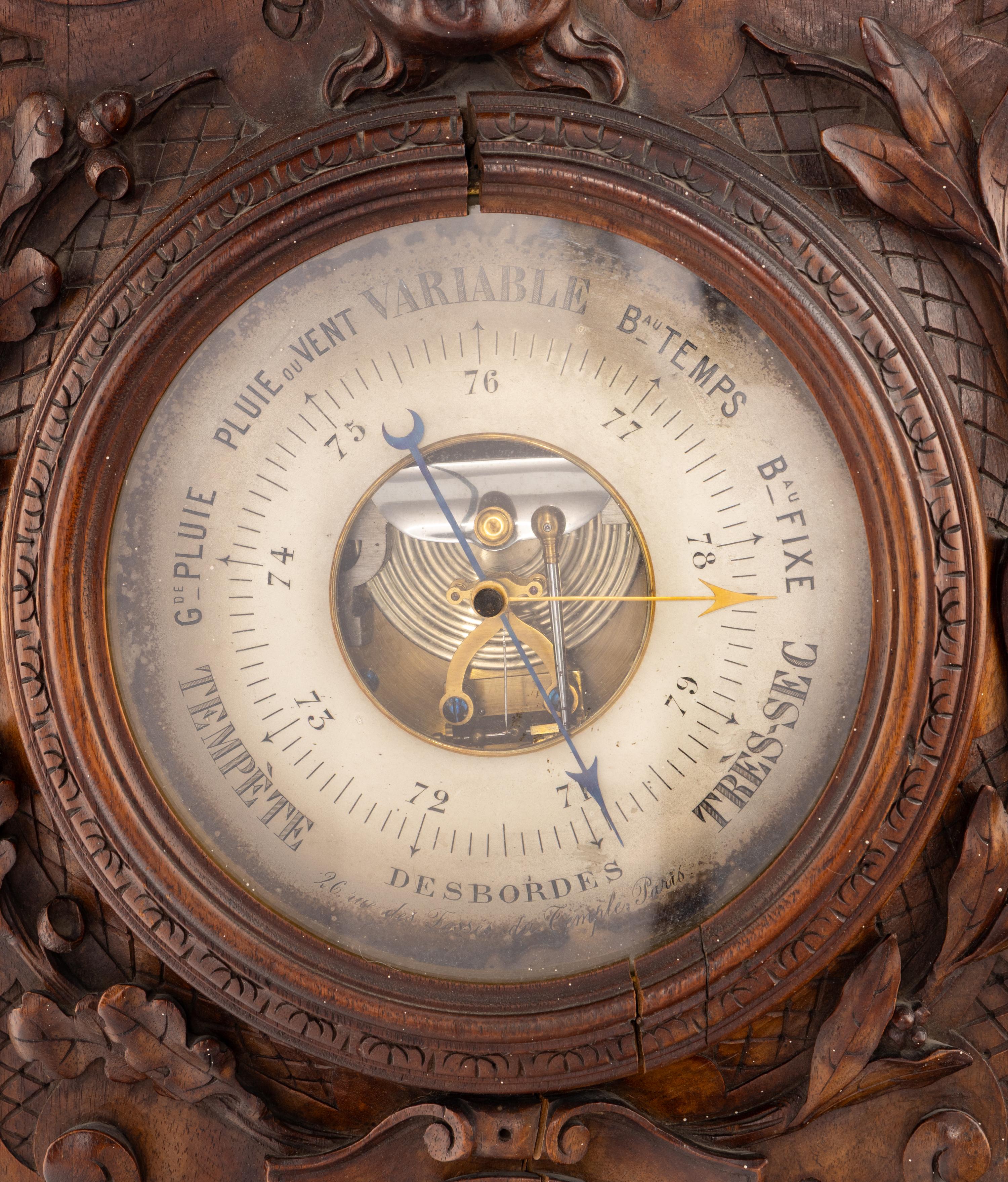 A French Carved Walnut Wall Barometer