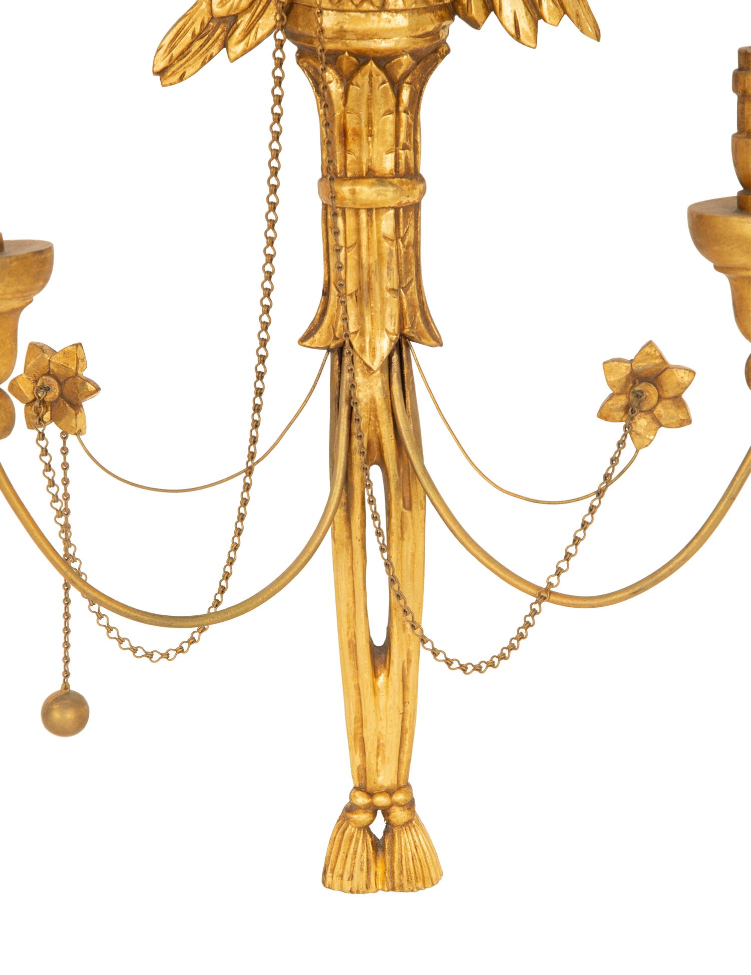 A Pair of Italian Gilt Wood Two Light Eagle Wall Sconces