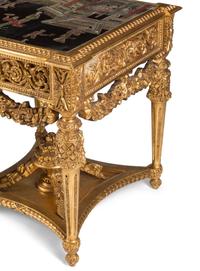 A Pair of Louis XVI Style Carved Giltwood and Chinese Lacquer-Inset Tables