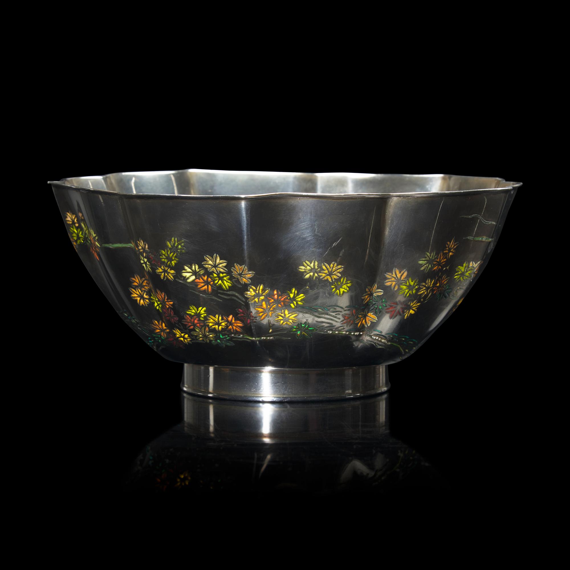 An Unusual Japanese Plique a Jour Silver 'Maple Leaves' Bowl, Attributed to Namikawa Yasuyuki