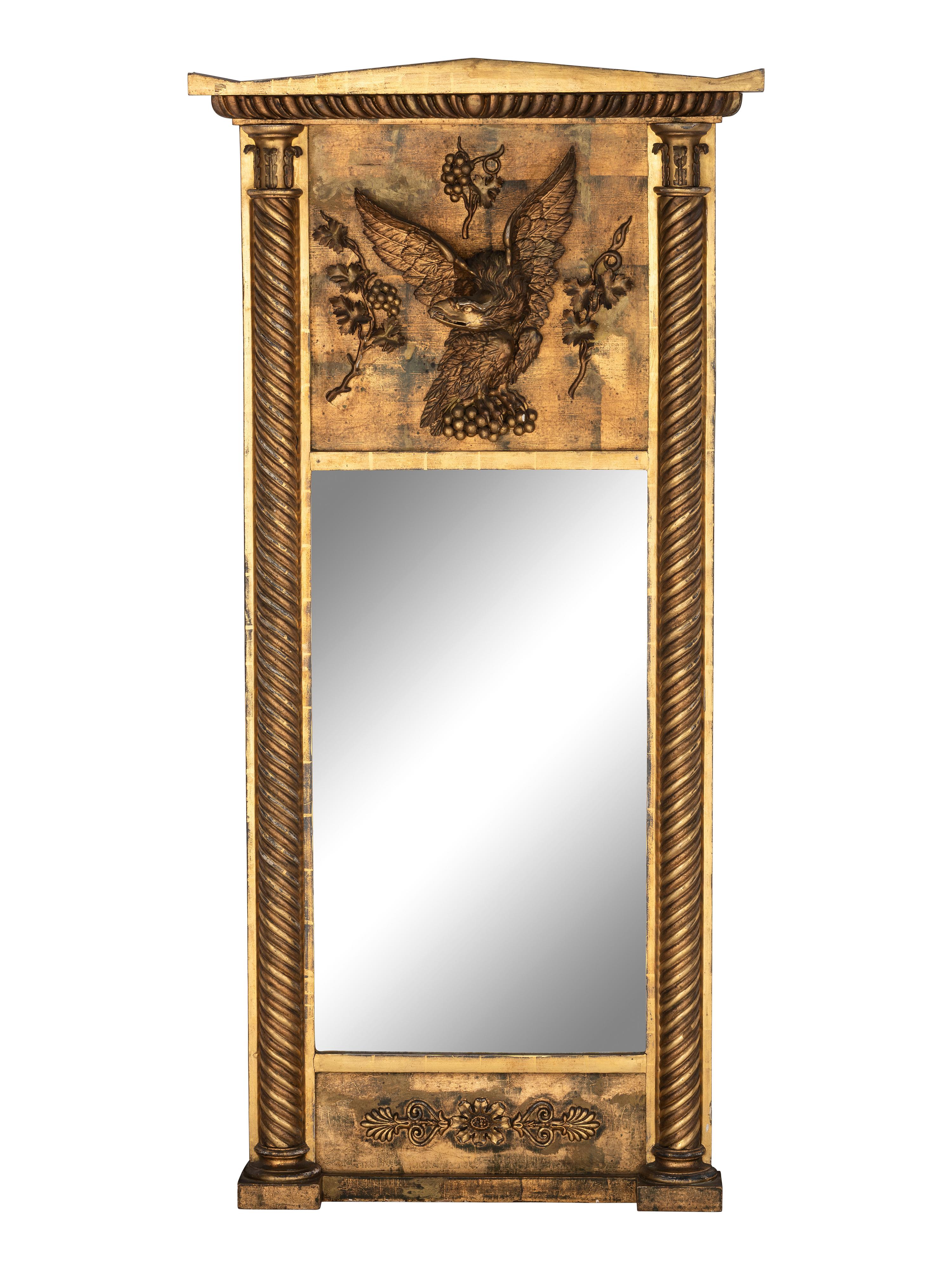 A Federal Eagle Decorated Giltwood Pine Pier Mirror