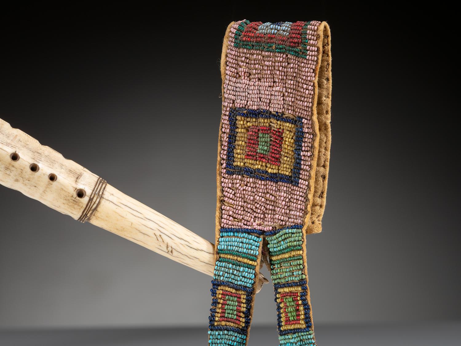 Northern Plains Elk Antler Quirt, with Beaded Buffalo Hide Wrist Strap