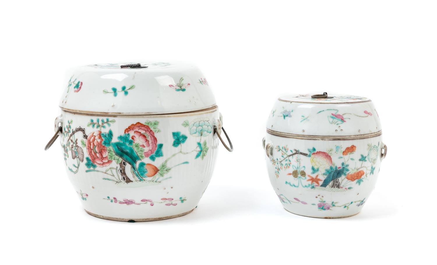 Two Chinese Famille Rose Porcelain Covered Jars