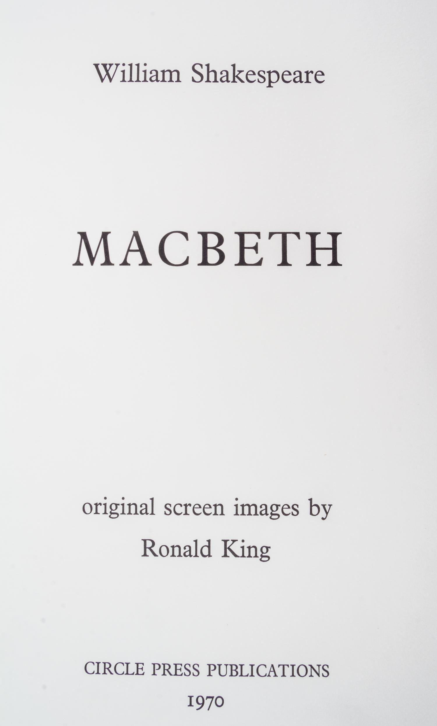 (CIRCLE PRESS; KING, RONALD) SHAKESPEARE, WILLIAMS. Macbeth. Guildford, 1970. Signed, limited.