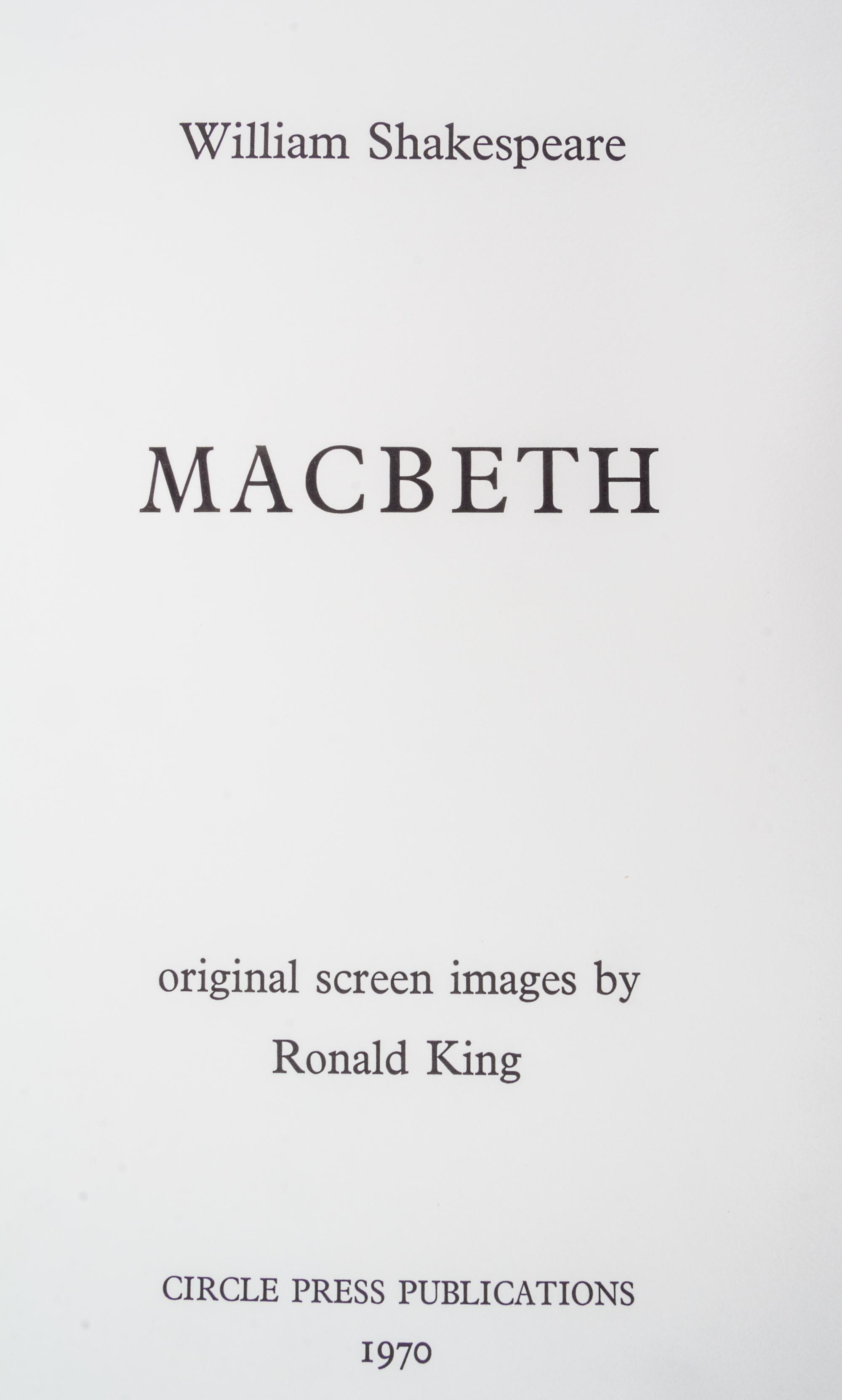 (CIRCLE PRESS; KING, RONALD) SHAKESPEARE, WILLIAMS. Macbeth. Guildford, 1970. Signed, limited.
