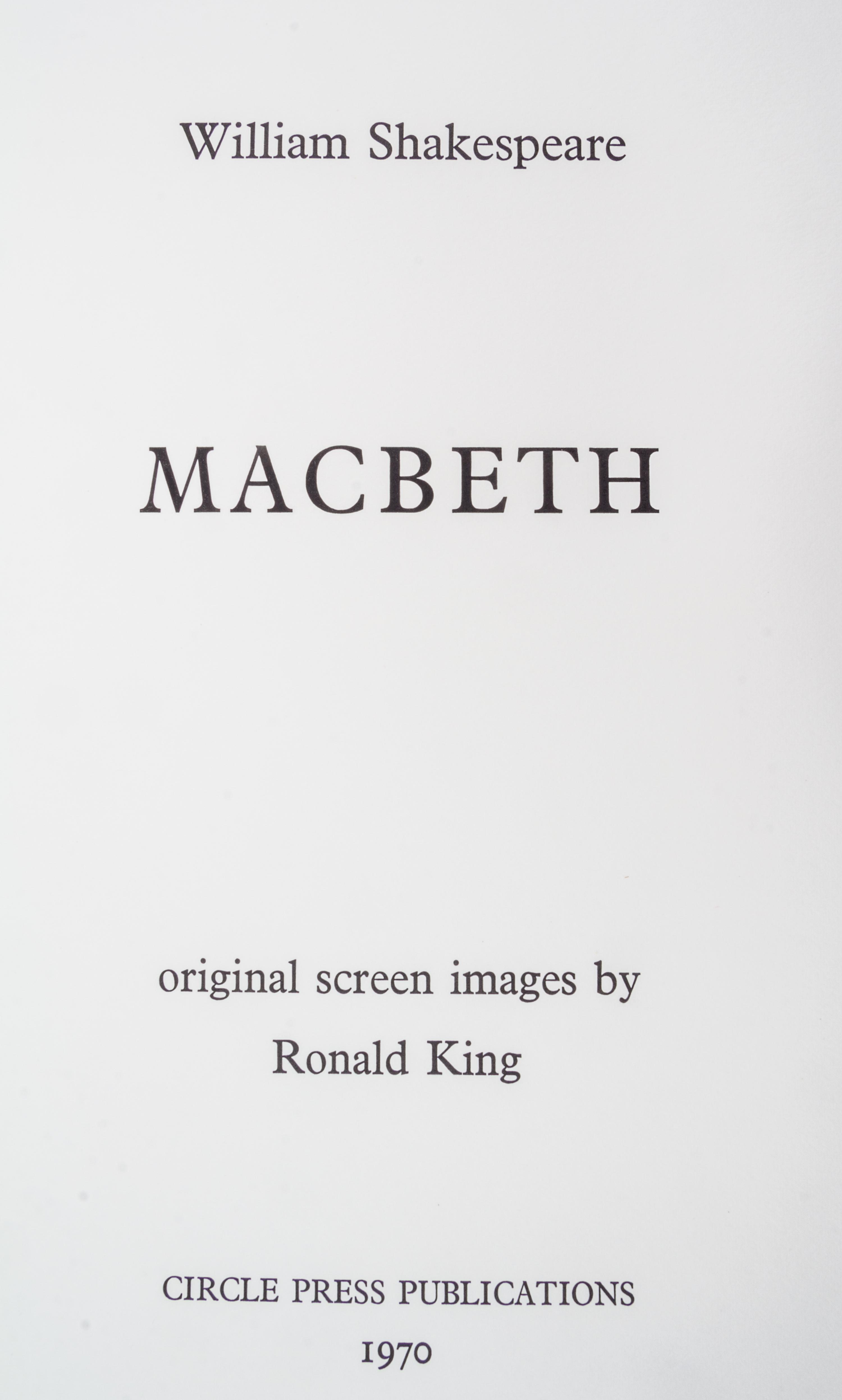 (CIRCLE PRESS; KING, RONALD) SHAKESPEARE, WILLIAMS. Macbeth. Guildford, 1970. Signed, limited.