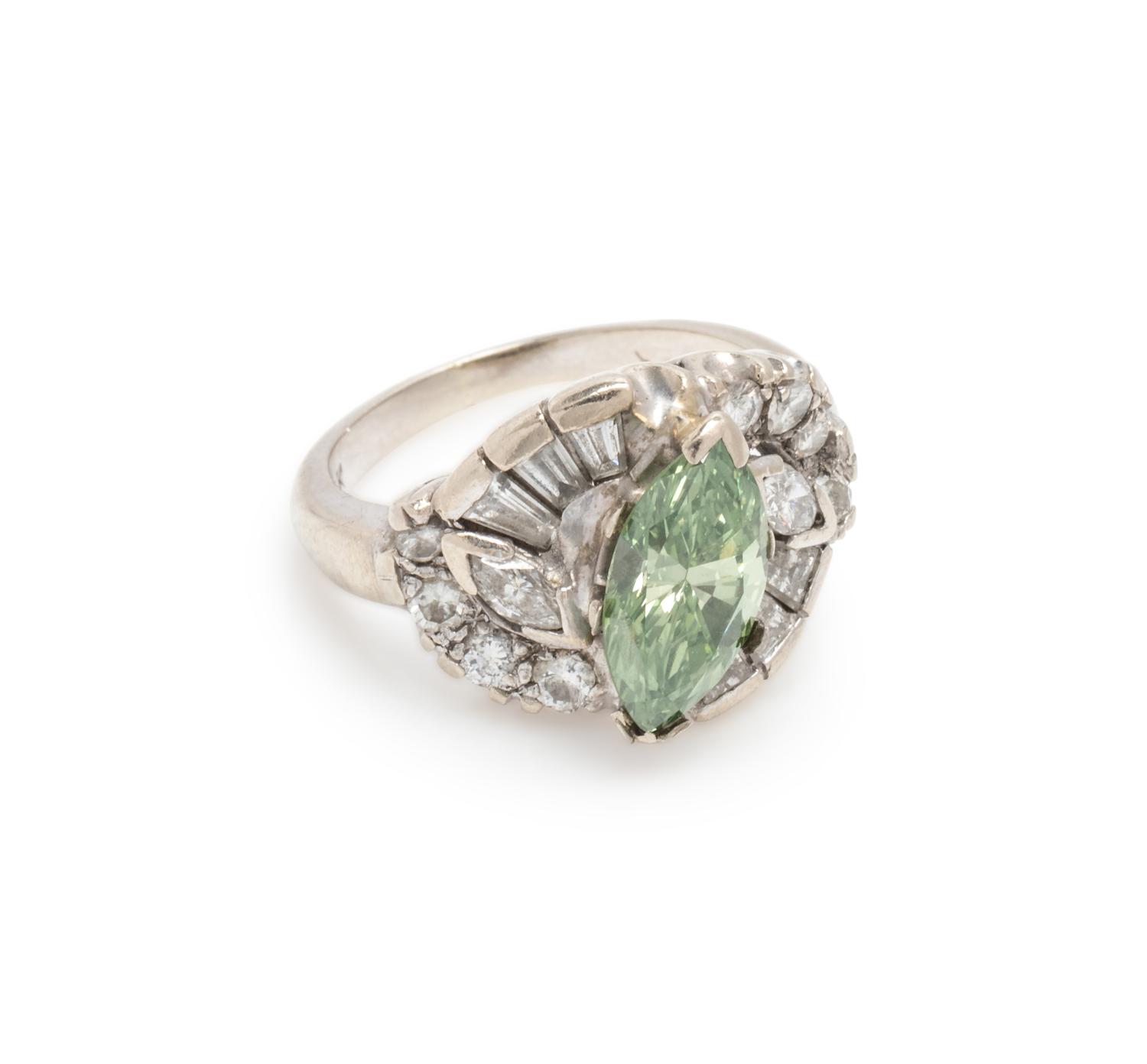 An 18 Karat White Gold, Jade and Diamond Ring,