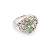 An 18 Karat White Gold, Jade and Diamond Ring,