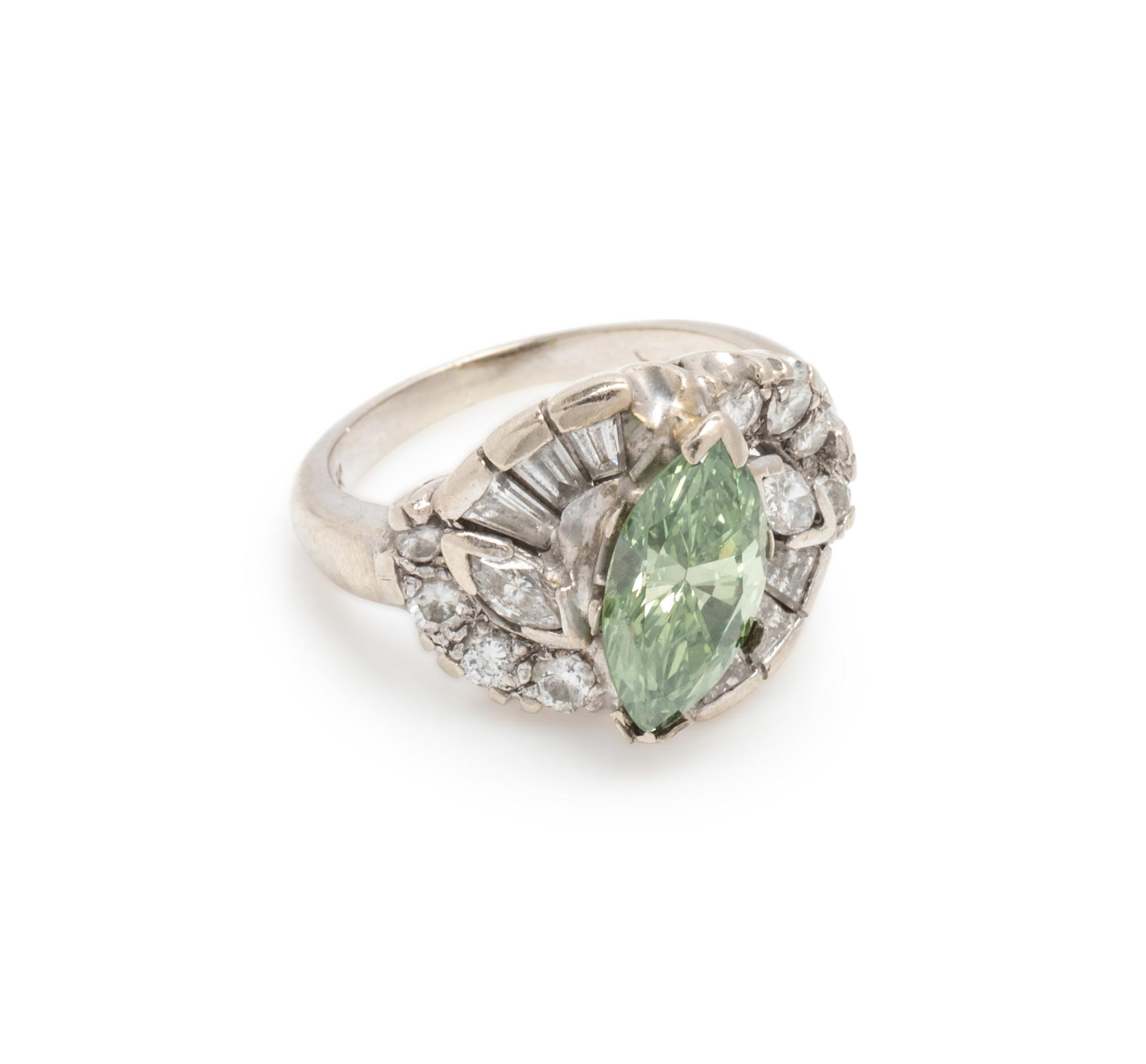 An 18 Karat White Gold, Jade and Diamond Ring,