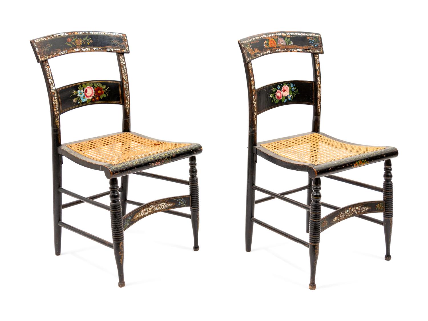 Five Victorian Lacquer and Mother-of-Pearl Inlaid Side Chairs